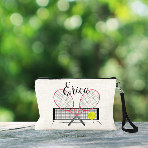 Tennis Wristlet, Personalized Tennis Cosmetic Bag, Gift for Tennis Players, Tennis Team Gifts, Tennis Name Zipper Pouch, Tennis Wristlet Bag