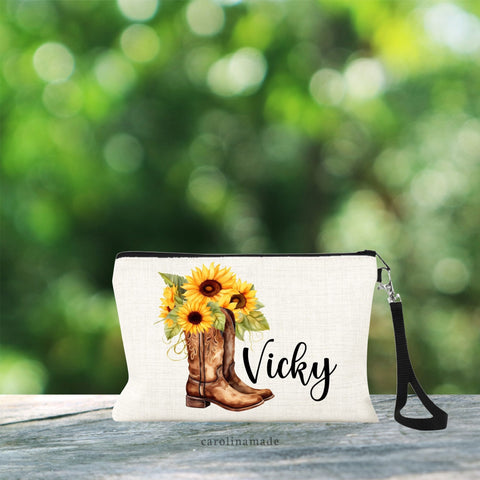 Cowgirl Western Brown Boots with Sunflowers coming out the top. Personalized with name.