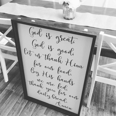 Kitchen Meal Prayer Sign | God is Great God is Good Let us thank him for our Food | Christian Decor Sign Farmhouse Wall Decor