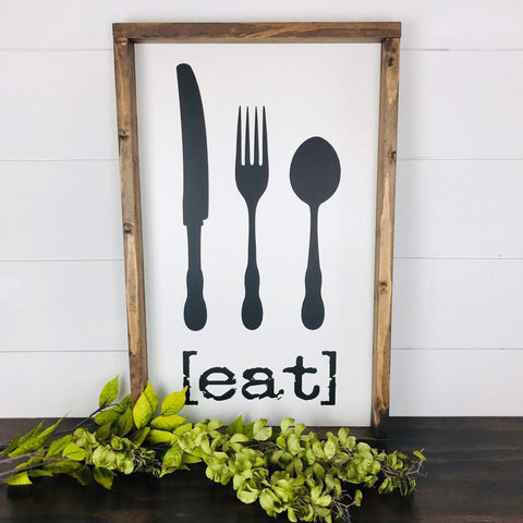 Farmhouse Eat Sign | Fork and Spoon Sign | Canvas Kitchen Sign | Funny Kitchen Signs | Eat Wall Kitchen Decor