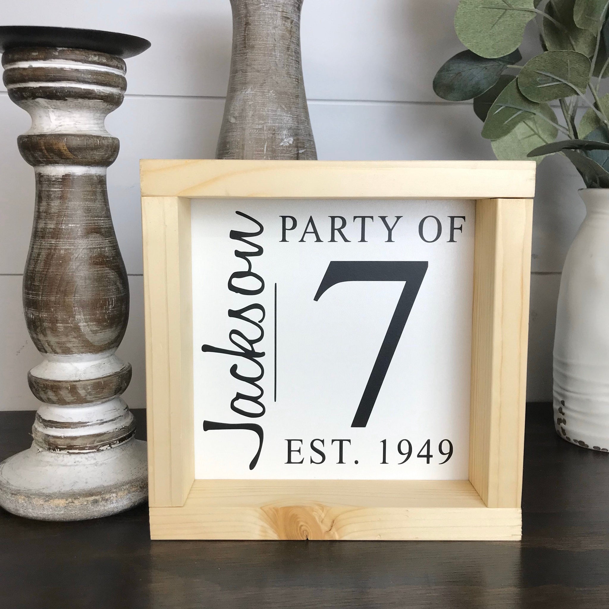 Party of Family Sign Est Date | Custom Family Name Sign | Family Number Sign | Personalized Housewarming Gift | Last Name Sign | Shelf Sign