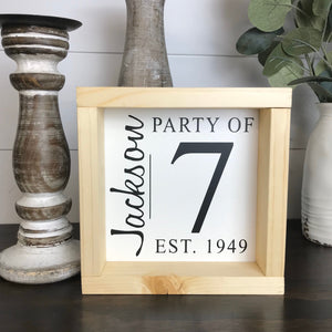 Party of Family Sign Est Date | Custom Family Name Sign | Family Number Sign | Personalized Housewarming Gift | Last Name Sign | Shelf Sign