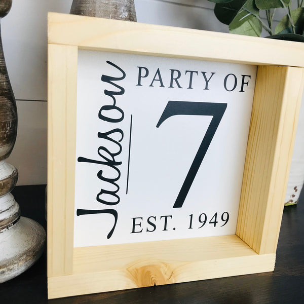 Party of Family Sign Est Date | Custom Family Name Sign | Family Number Sign | Personalized Housewarming Gift | Last Name Sign | Shelf Sign