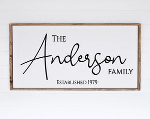 Personalized Family Name Sign, Established Date, Custom Name Sign, Framed or Canvas Sign, Farmhouse Sign, Wedding Gift Newlywed Gift