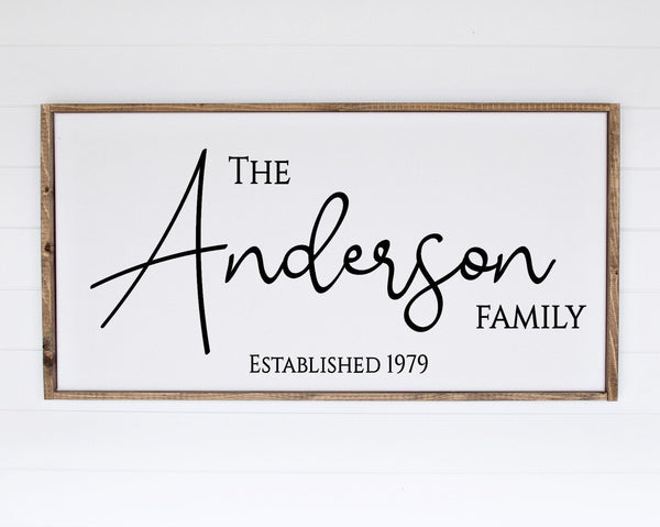 Personalized Family Name Sign, Established Date, Custom Name Sign, Framed or Canvas Sign, Farmhouse Sign, Wedding Gift Newlywed Gift