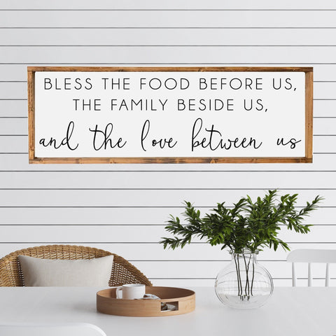 Bless The Food Before Us Sign, Dining Room Signs, Kitchen Sign, Framed Canvas, Bless The Food Wall Decor