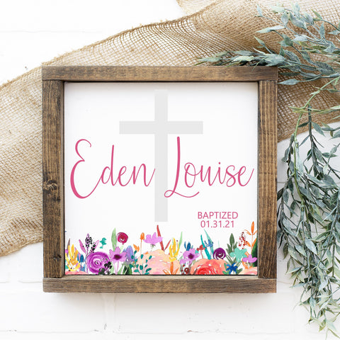 Personalize Baptism Keepsake, Floral Name Sign, Christening, Confirmation, First Communion, Baptism Gift