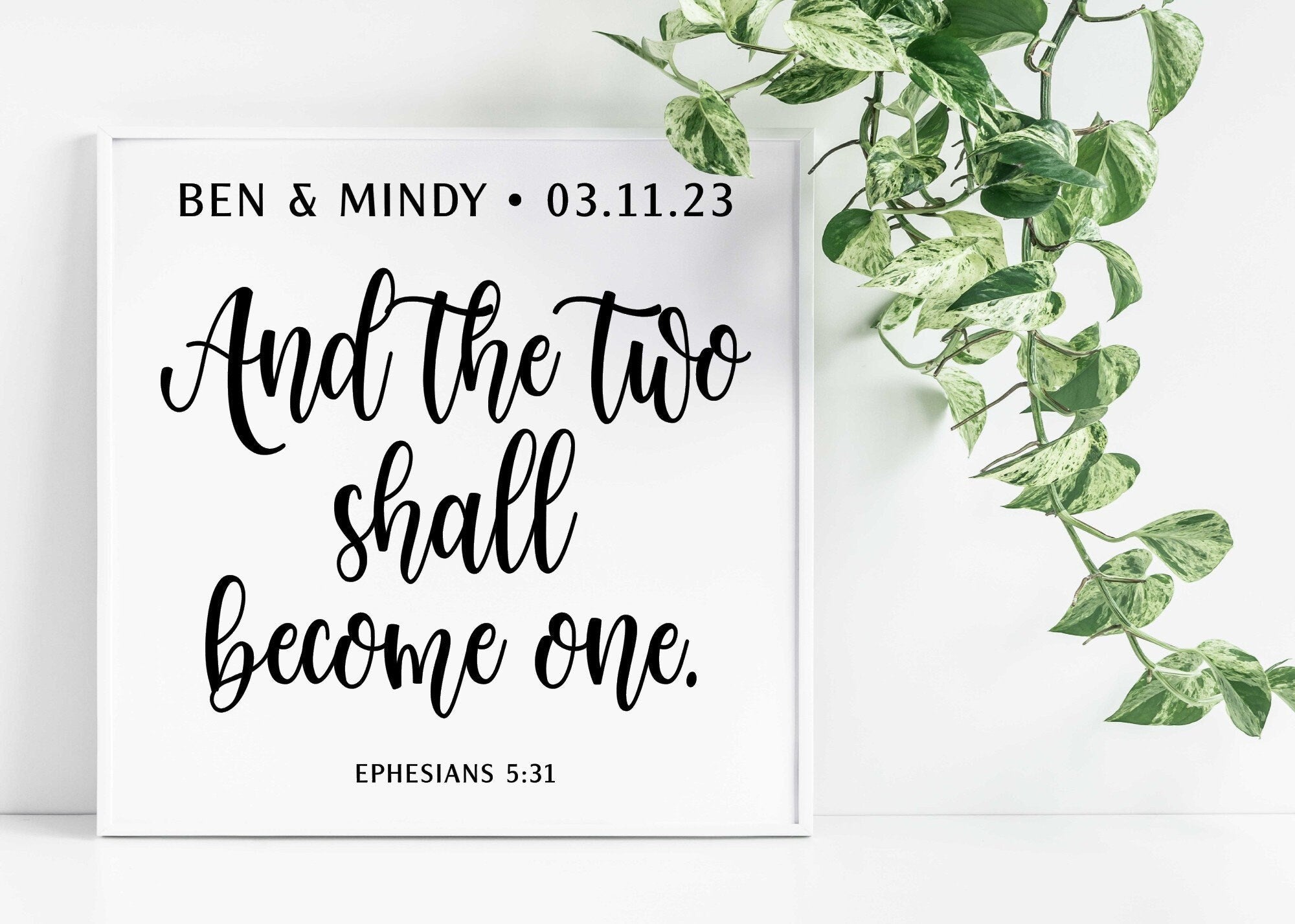 And the two shall become One, Ephesians 5:31, Personalized Biblical Print, Wedding Bible Verse,  Gift for Couple, Bible Verse Scripture Sign