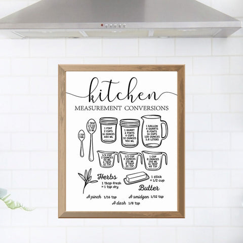 Kitchen Conversion Sign, Kitchen Measurement Print, Simple Kitchen Conversion Chart, Kitchen Guide, Measurement chart, Cooking Cheat Sheet