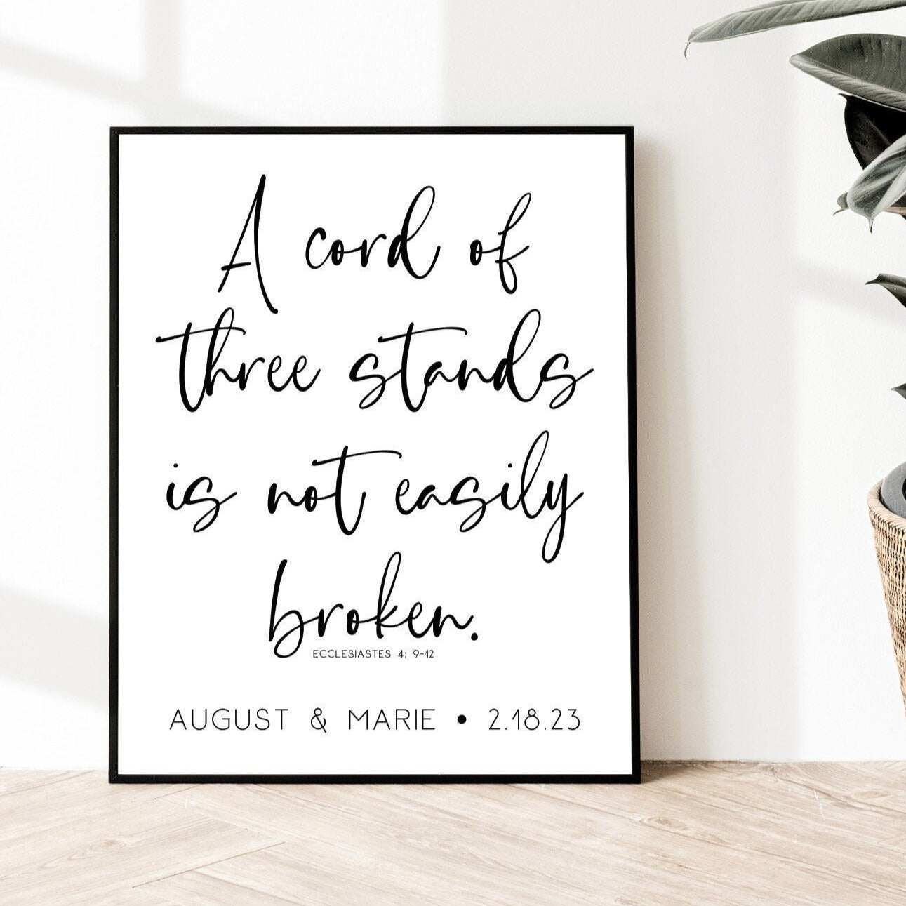 A cord of three strands is not easily broken, Ecclesiastes 4: 9-12, Personalized Unity Sign, Custom Unity Sign For Wedding Ceremony
