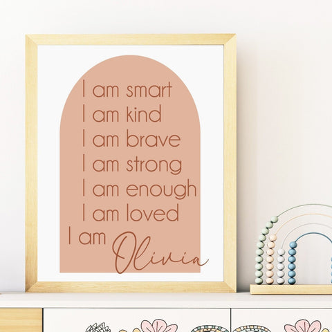 Pesonalized affirmation sign, Kids Affirmation Print, I am affirmations for Kids, Positive Affirmations Wall Art, Boho Decor, Boho Kids Room