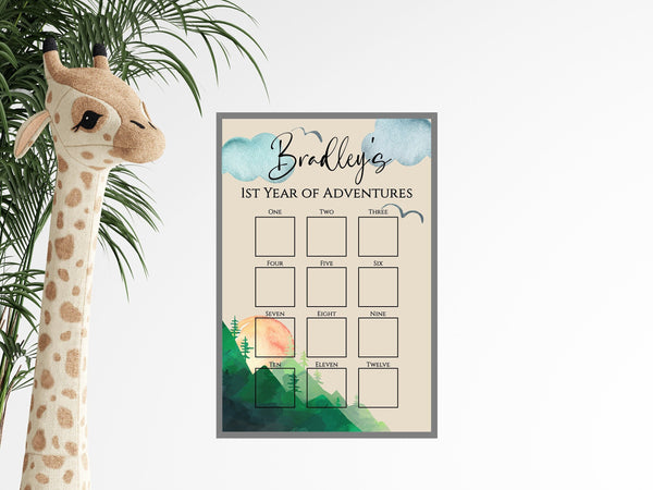 One Year of Baby, Baby's First Year, 1st Brithday Picture Display, 12 Months of Photos, Year of Adventures Milestone Photo Display