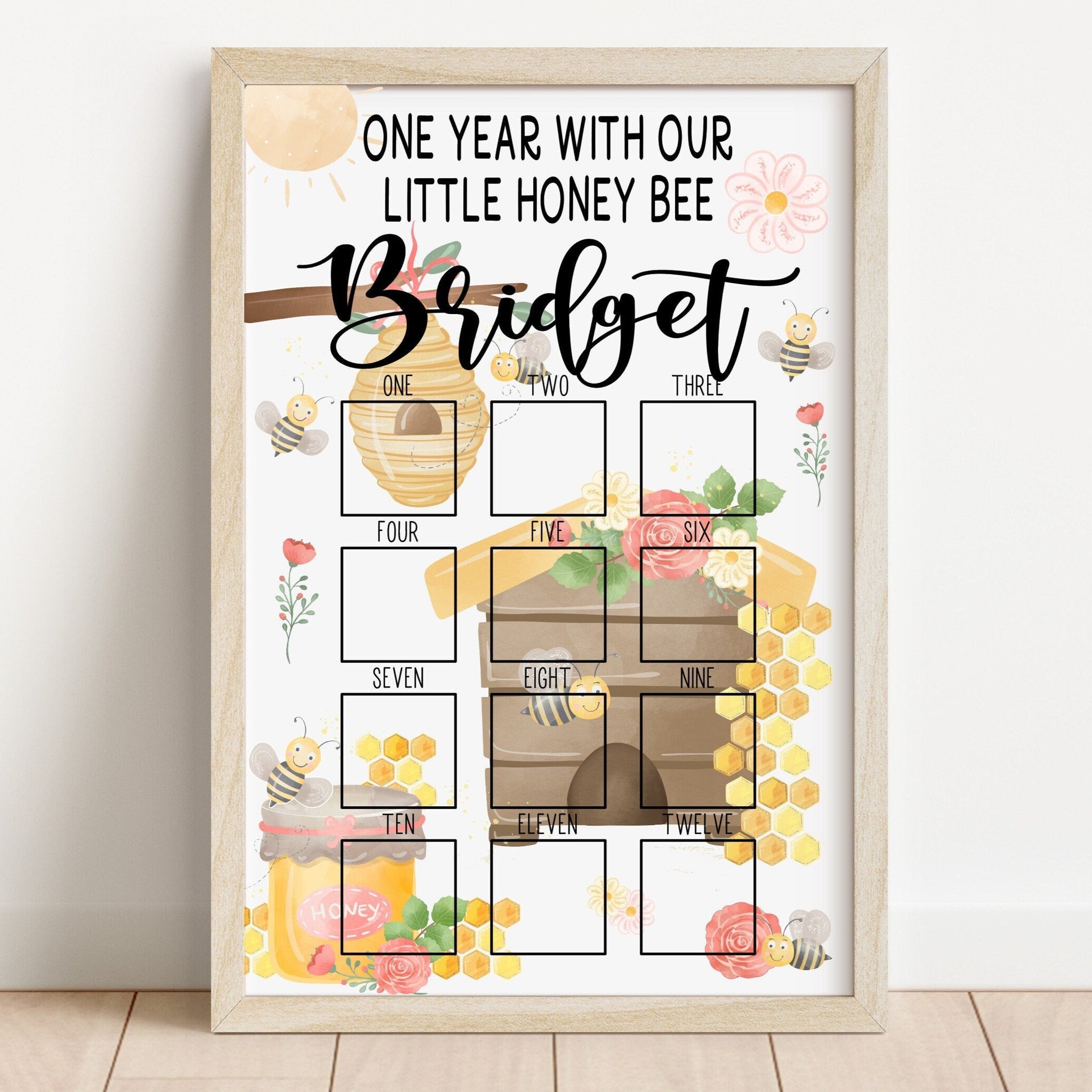 Bee Birthday Decor, My First Year Photo Sign, Girls Honey Bee Birthday Year Of Photo Montly Picture Sign, Baby 1st Birthday Wood Sign