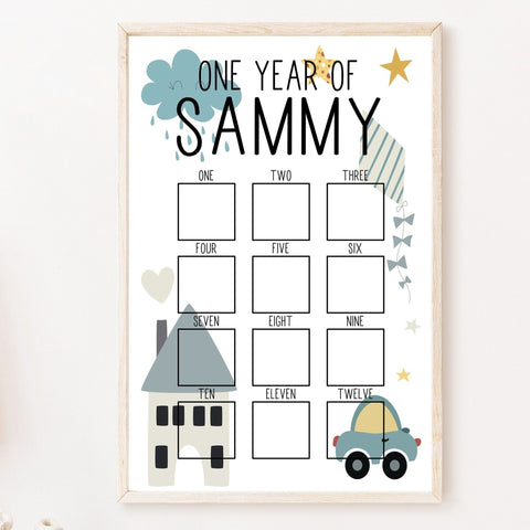 Boys Milestone Photo Display Board for First Birthday Party, Baby Monthly Photo Sign for Baby Girls, One Year Of Pictures, Boho Nursery