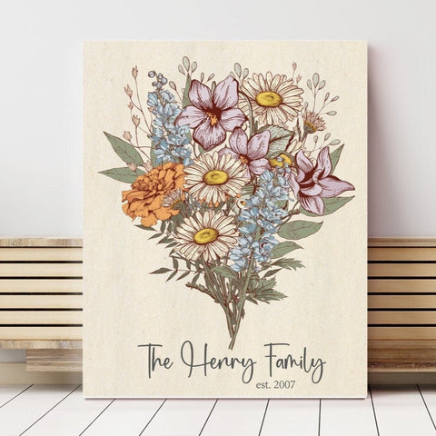 Birth Flower Bouquet, Birth Month Flower Wall Art, Mothers Day Gift, Gift for Grandma, Gift for Mom, Personalized Birth Flowers
